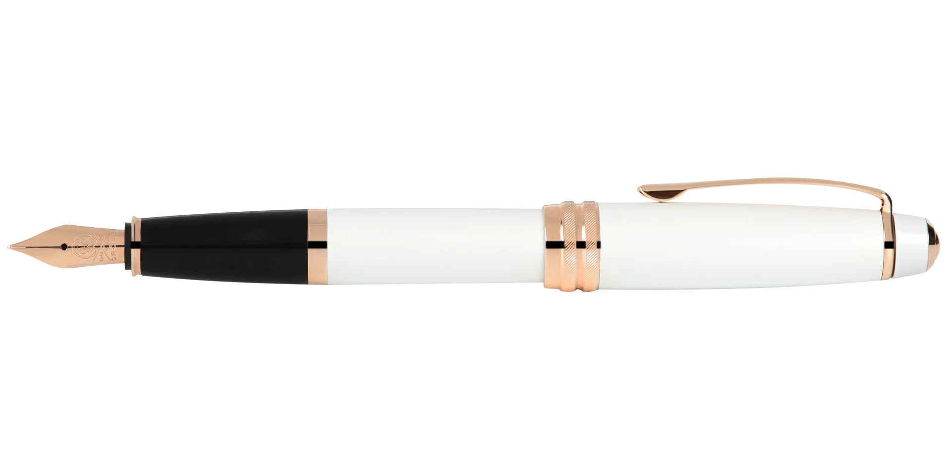 Bailey™ Pearlescent White Lacquer Rose Gold Plated Stainless Steel Fine Nib Fountain Pen - Image 5