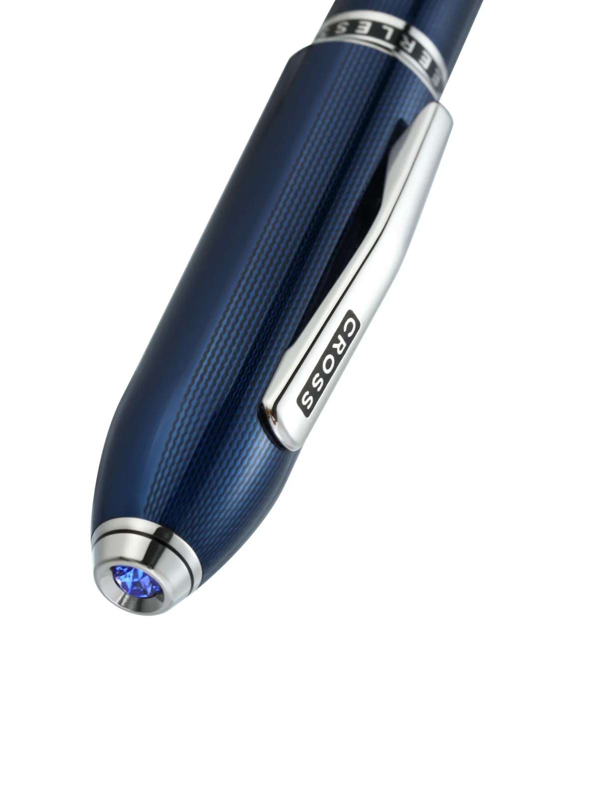 Peerless™ Polished Translucent Cobalt Blue Engraved Diamond Pattern with Polished Chrome Appointments and Swarovski Crystal Rollerball Pen - Image 2