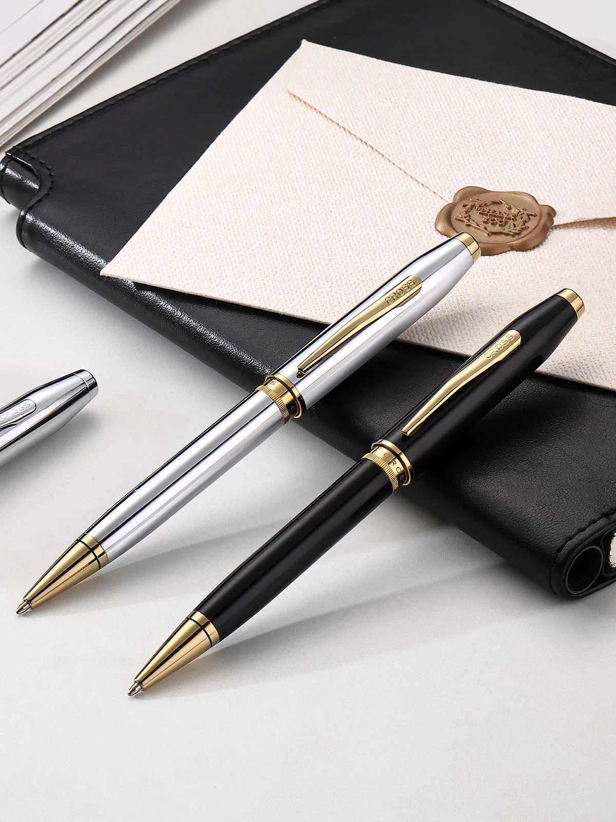 Foundry Polished Chrome with PVD Gold Appointments Ballpoint Pen - Image 4